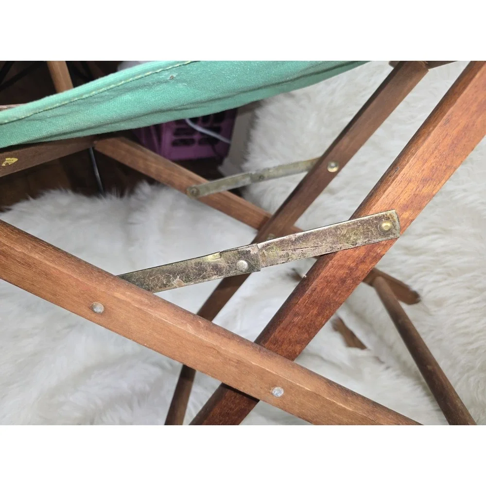 Vintage Directors Chair Green Canvas Natural Wood Table Height Foldable OLD!!!